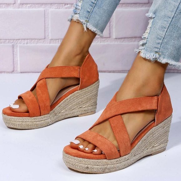 ROSY Orange Cross-Strap Espadrille Wedge Sandal - Women - Picture 4 of 8